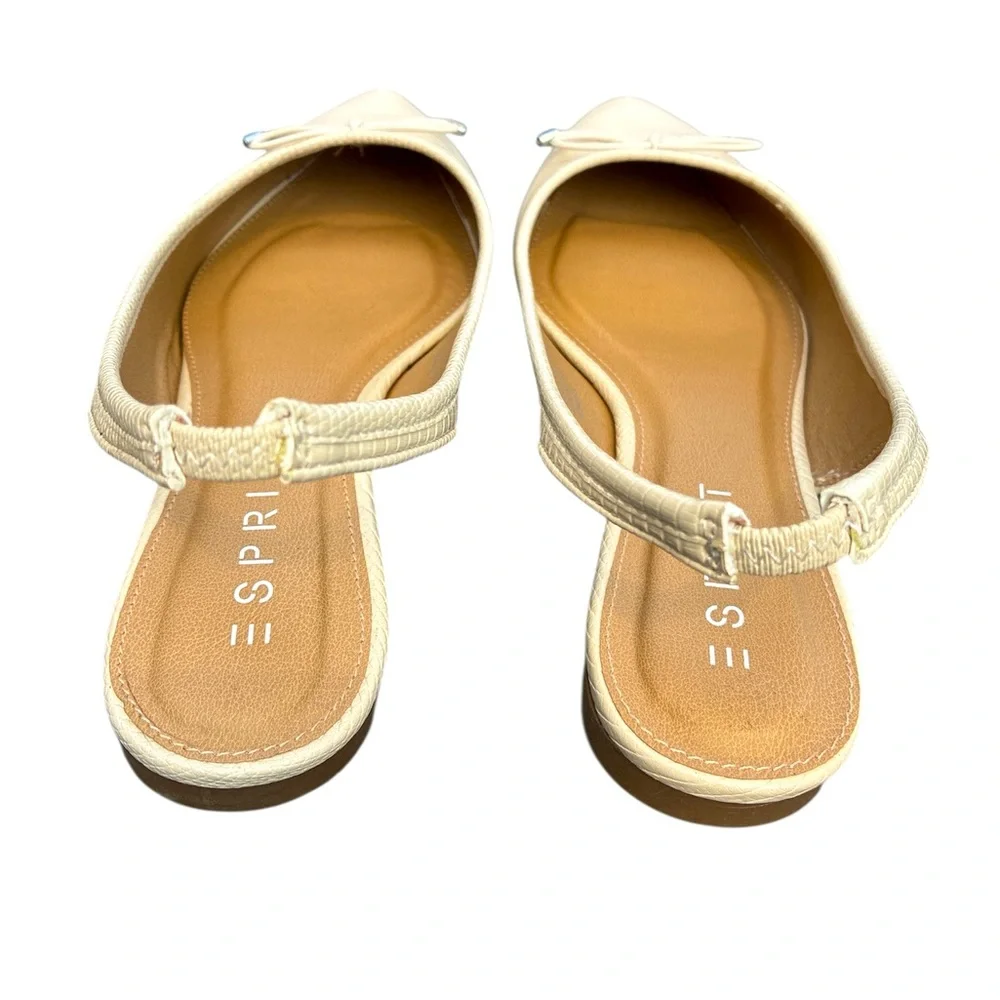 Esprit Petria Pointed-Toe Slingback Flats Slip On Ivory Lizard Cream Sz 8.5 New